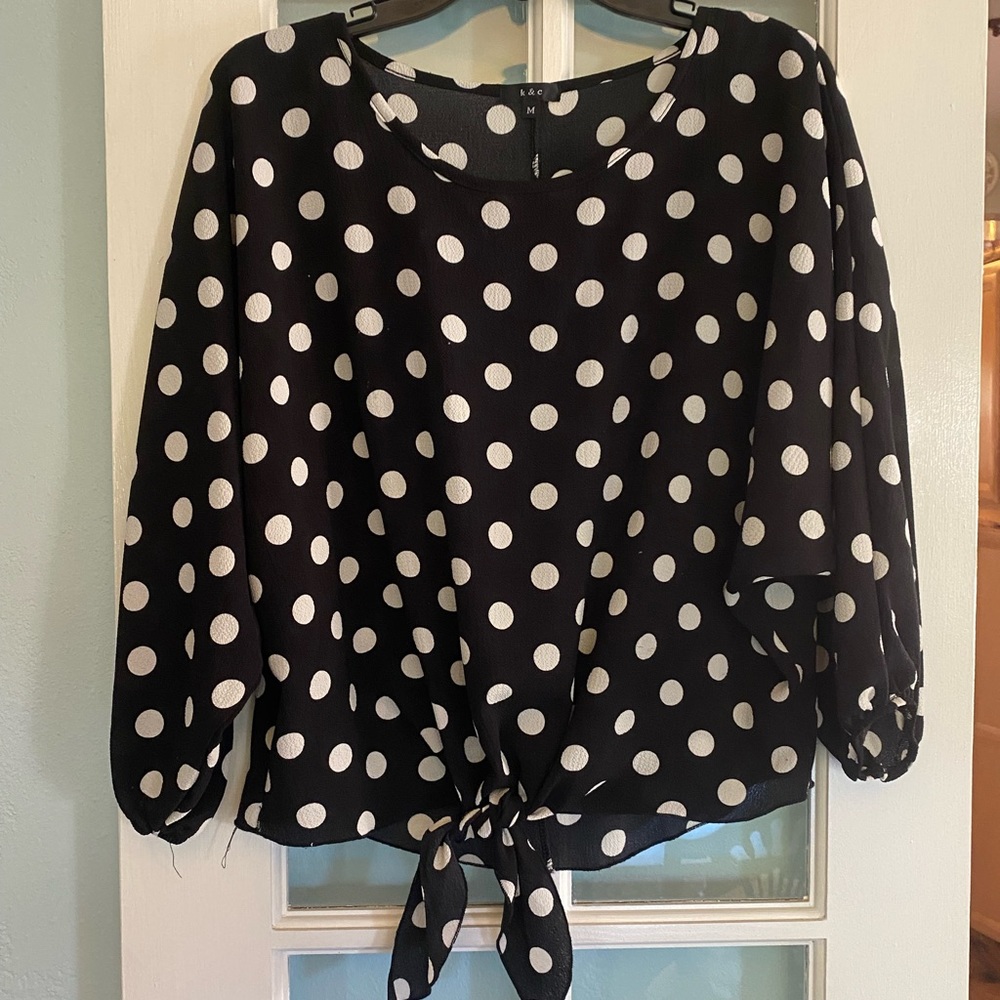 Anthropologie K & C Black/White Polka Dot Blouse Medium